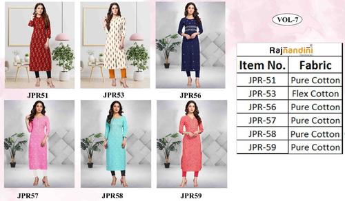 Rajnandini Cotton Jaipuri Printed Kurtis Catalogue - Pure Cotton, Size S-XXL, 3/4 Sleeve, Value Added Embroidery Work | Quick Dry, Washable, Ideal for Casual & Formal Wear