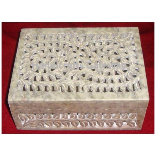 Indian Natural Soapstone Jewelry Box, Stone Carved Wedding Box
