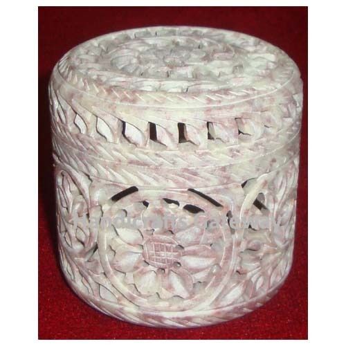 Indian Beautiful Soapstone Round Jewelry Boxes