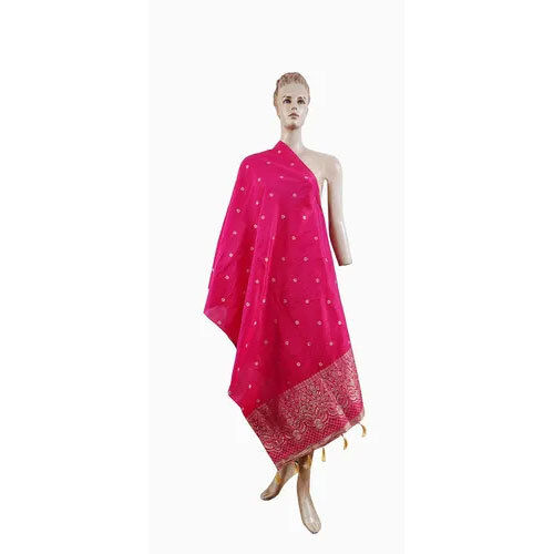 Embroidered Fringes Printed Pink Long Dupatta