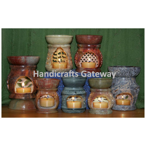 Indian Handmade Soapstone Aroma Oil Burner, Natural Stone Oil Lamp