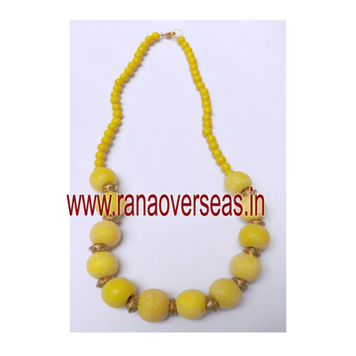 Yellow Handmade Beads Necklace For Women And Girls