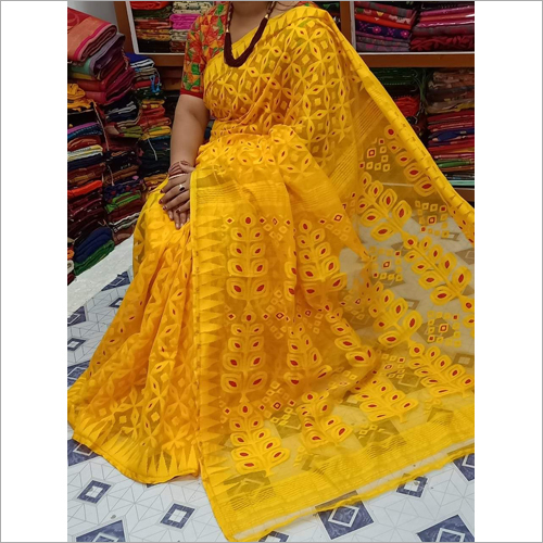 Jamdani Saree - Cotton Silk Fabric, Any Color, Elegant Traditional Weave Design