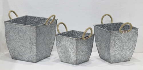 Set of  3 Metal Planter With Leather Handle