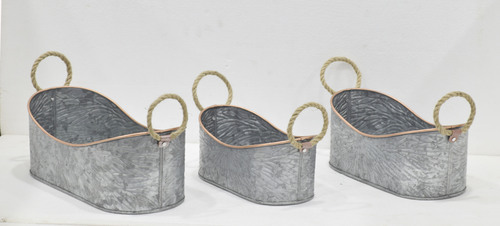 Set of 3 Metal Planter With Jute Handle
