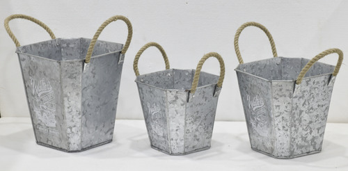 Set of 3 Jute Handle Metal Planter