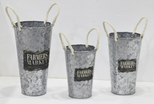 Set of 3 Printed Planter With Jute Handle