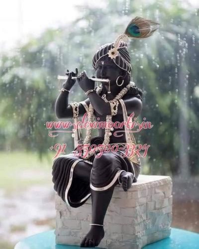 Lord Krishna Flute Black Marble Statue - Height: 2 Foot (Ft)