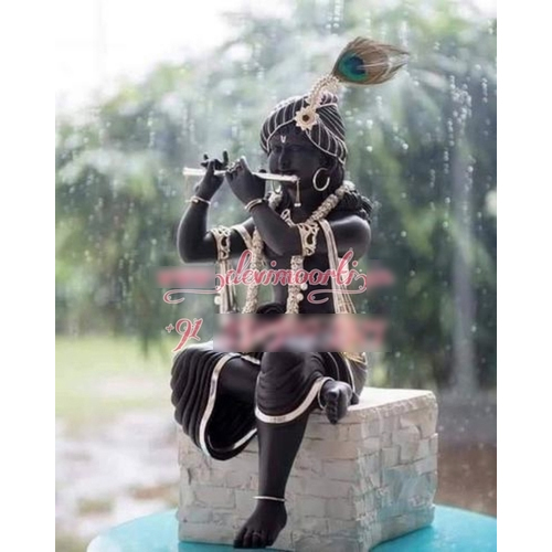Lord Krishna Flute Black Marble Statue