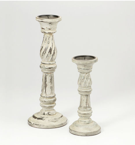 Set of 2 White Wash Candle Holder