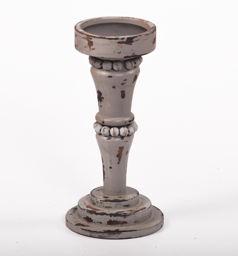 Antique Finish Candle Holder With Beads