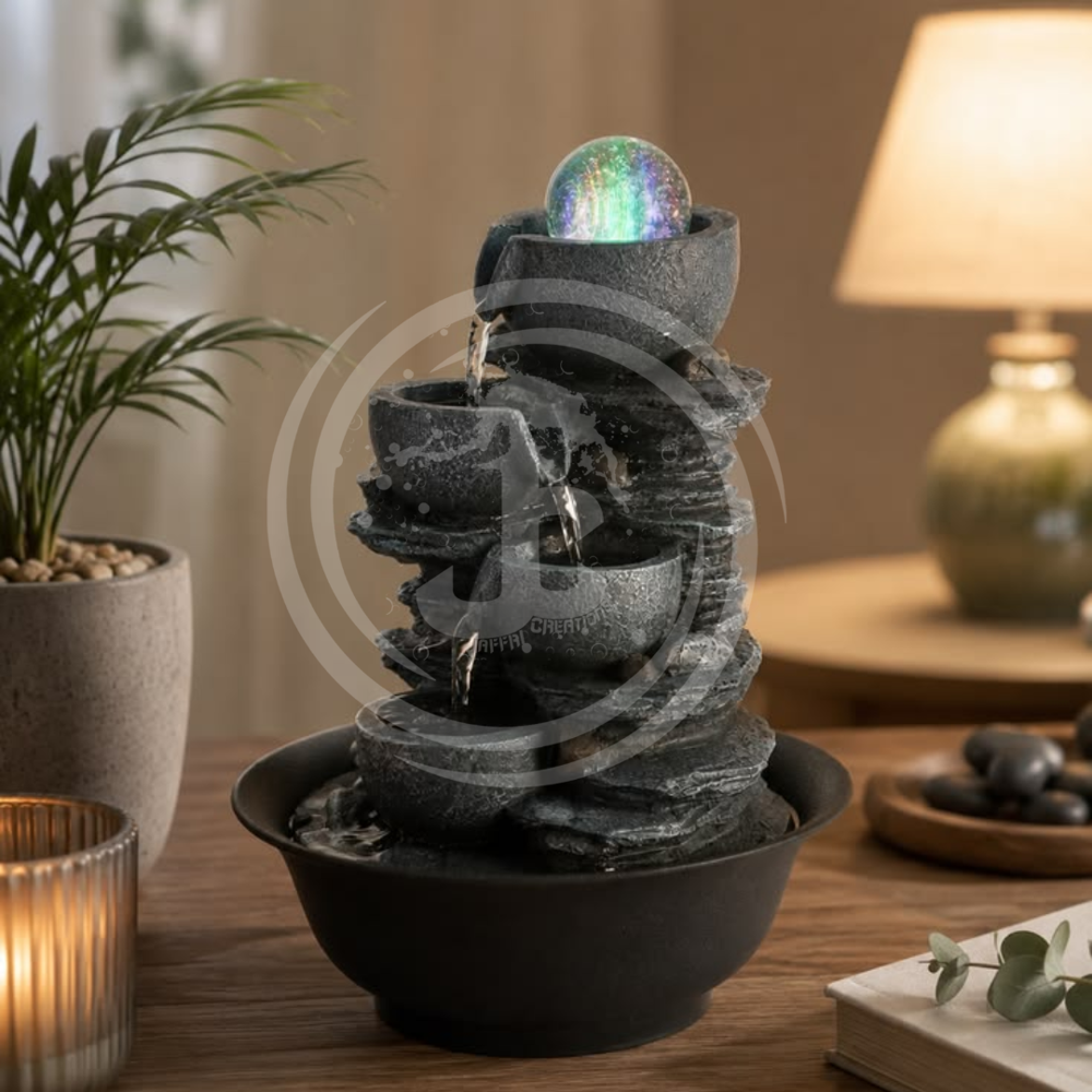 Decorative Indoor Fountain - FRP Material, 14'' Width, LED Light Feature | Weather Resistant, Easy to Clean, Enhances Humidity and Aesthetic