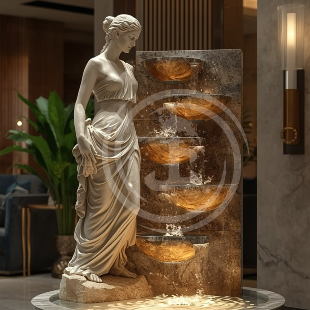 Decorative Statue Indoor Fountains - Color: Multicolor (Stone Finish With Painted Accents)