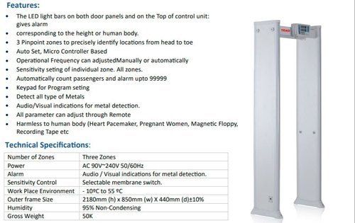 3 Zone Door Frame Metal Detector