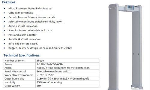 Single Zone Door Frame Metal Detector