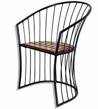 Iron Chair - Solid Wood Seat, Standard Size, Brown And Black Color | Durable, Eco-friendly, Contemporary Outdoor Furniture