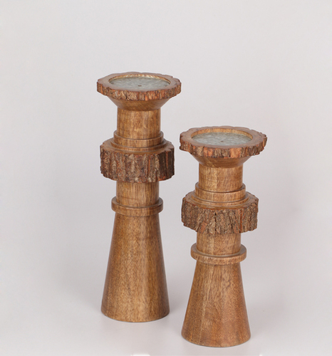 Wooden Candle Holder With Bark