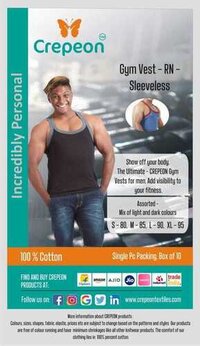 Crepeon Gym Vest Rn - 100% Cotton, Available In S, M, L, Xl | Sleeveless Design, Incredible Comfort With Long-lasting Quality