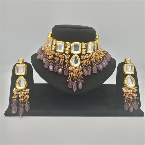 Kundan Choker Neckalce Set With Peach 