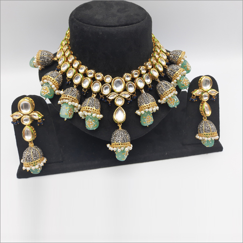 Kundan Neckalce set with Mint Drops