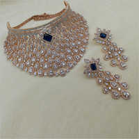 Blue Diamond Choker Necklace with Earrings