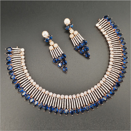 Blue Diamond Necklace with Earrings