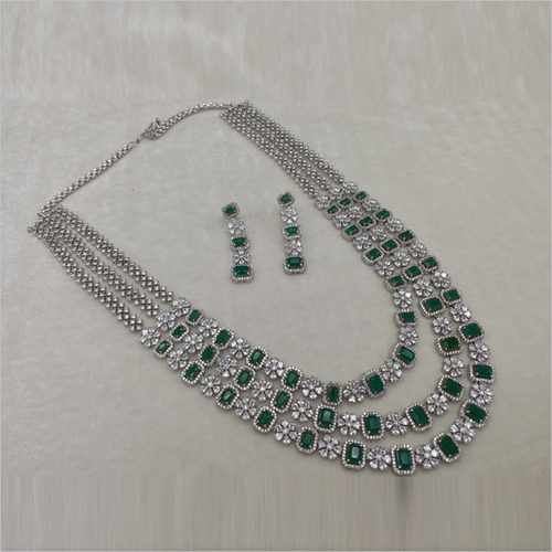 Long Diamond Necklace with Earrings