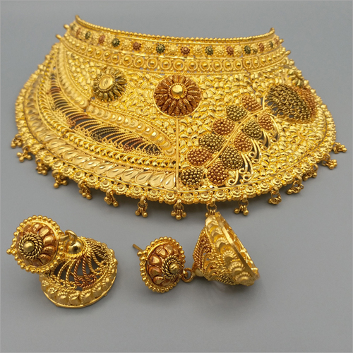 Gold Forming Bridal Choker Necklace with earring