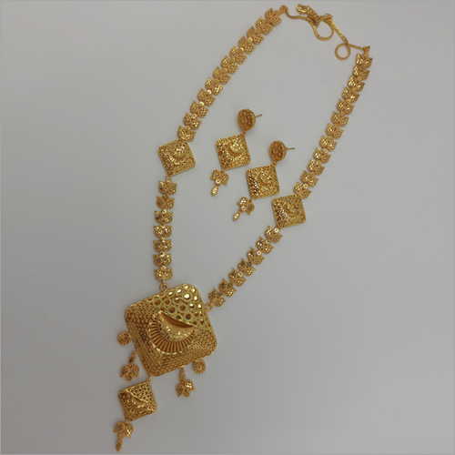 Long Gold Forming Necklace with earring