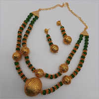2 Layer Grrn Stone Galam Necklace