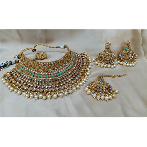 Mint Bridal Choker Necklace with Earrings and Maangtikka By KYRIA