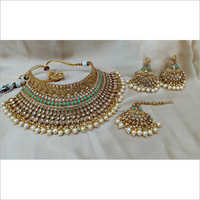 Mint Bridal Choker Necklace with Earrings and Maangtikka