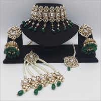 Emrald Pakistani Jewellery Necklace Set, Maangtikka and Passa