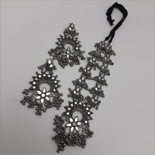 Long Mirror Oxidize Necklace Set