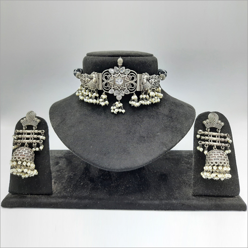 Oxidize Choker Necklace with Jumkhi