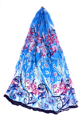 Blue Cotton Printed Jhalar Dupatta Decoration Material: Laces