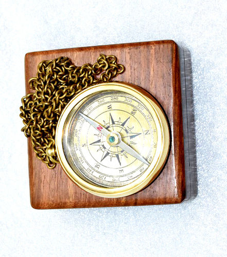 Polish Finish Brass Compass With Box