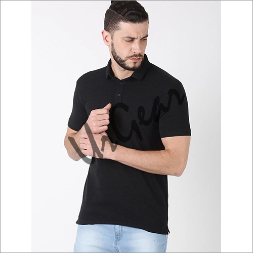 Men Black Solid Polo T-Shirt
