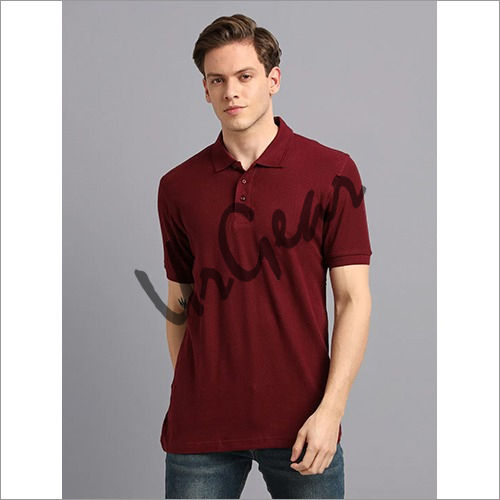 Men Burgundy Solid Polo T-Shirt