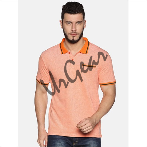 UrGear Self Design Men Collared Neck Orange T-Shirt