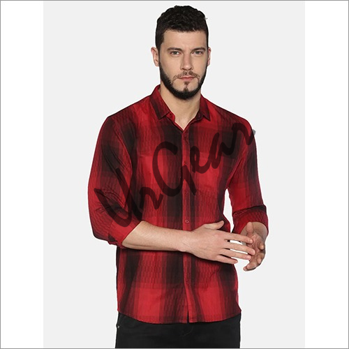 Red Urgear Mens Slim Fit Cotton Checked Shirt