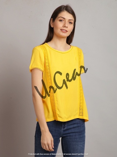 UrGear Casual Solid Lace Women Yellow Top
