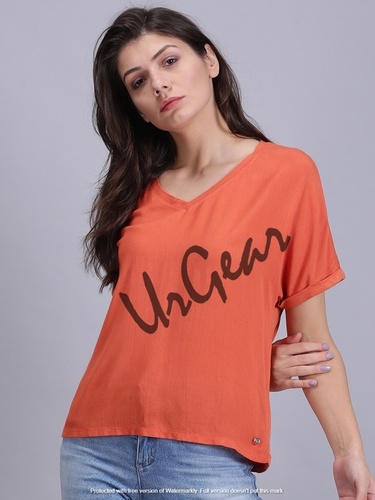 Urgear Casual Half Sleeve Solid Women Orange Top