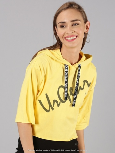 Womens Trendy Hooded Yellow Crop Top
