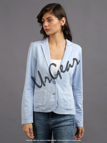 Women Sky Blue Solid Jacket