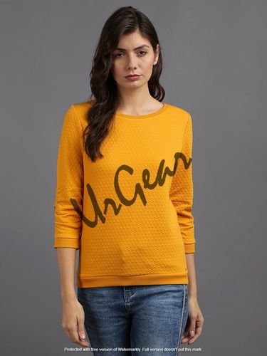 Yellow Trendy Women Round Neck Sweatshirt