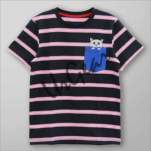 Kids Striped Cat Printed T-Shirt