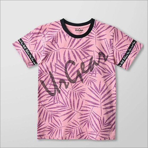 Kids Printed Pink Leaves T-Shirt