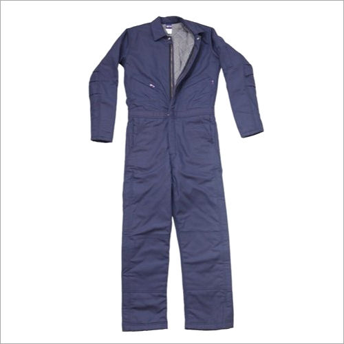 Blue Plain Zipper Cotton Coverall