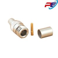 Rg Type N Female Crimp Connector - Brass Material, 1" Thread Size, Silver Color | Nickel Plated, 50-75 Ohm Impedance